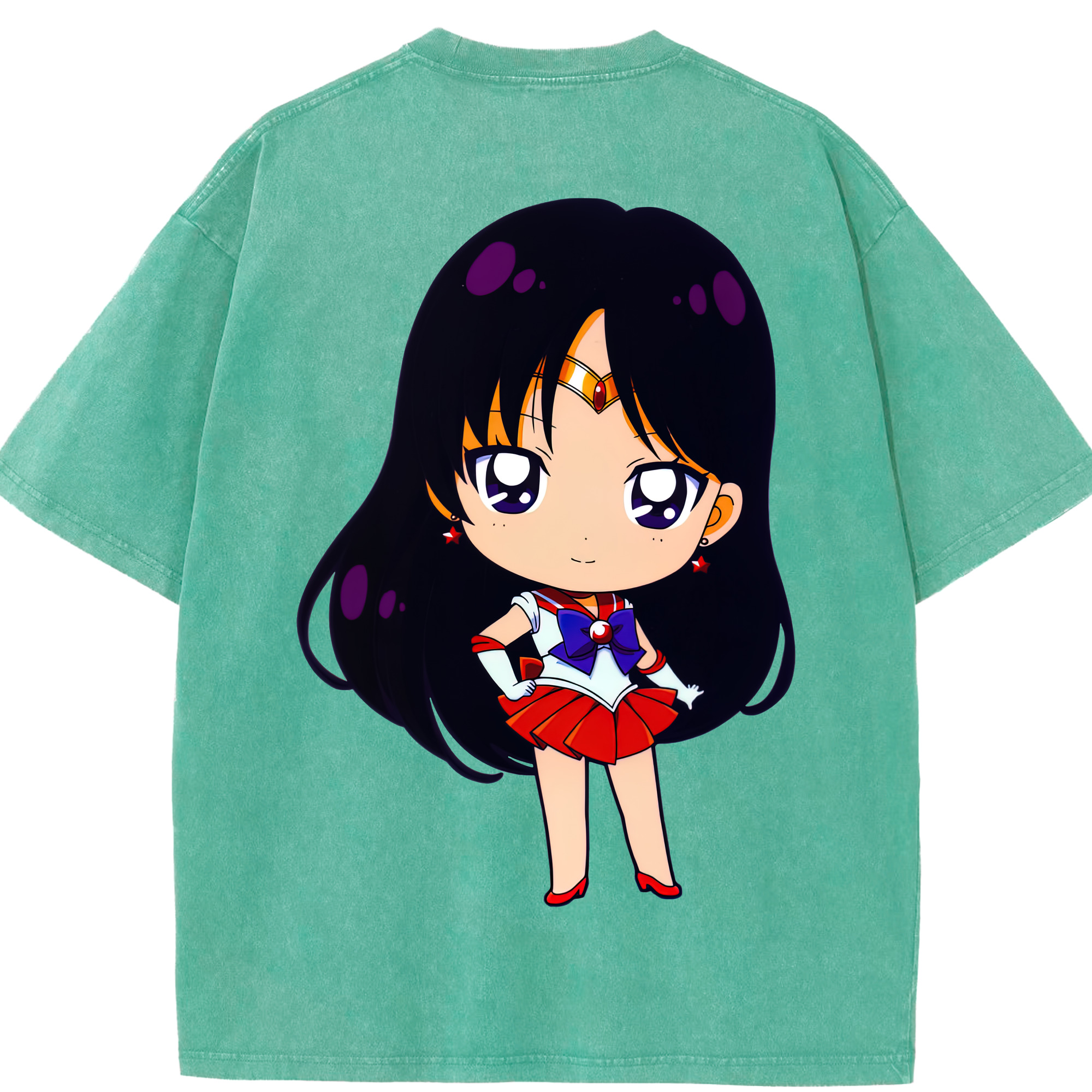 （画像用） 美少女戦士セーラームーン 火野レイ ひの レイ Sailor Moon Hino Rei （セーラーマーズ,Sailor Mars） 綿100% ヴィンテージ風 半袖Tシャツ（背面プリント）